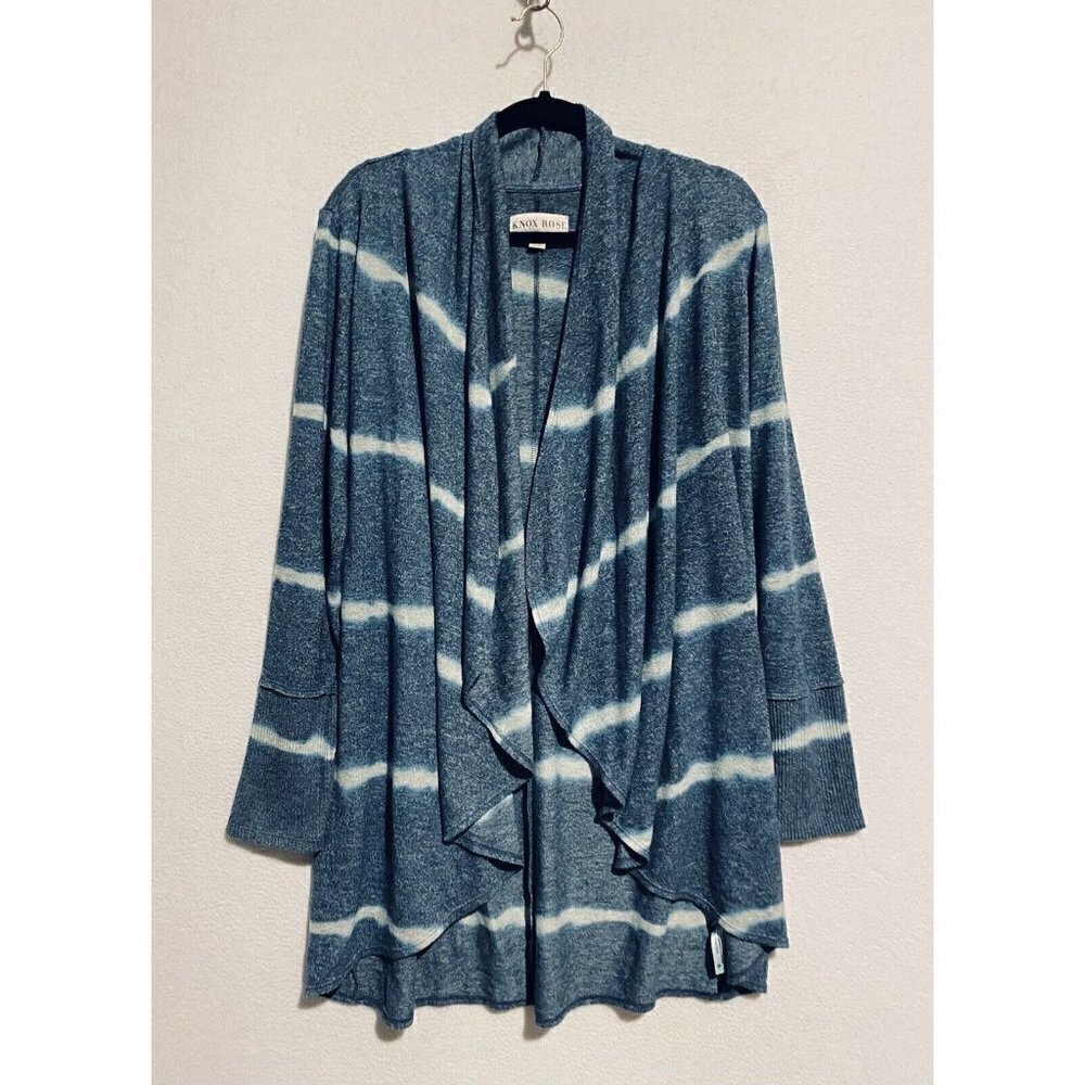 Knox Rose Cardigan Sweater Womens Medium Striped Drape Open Front Blue Boho